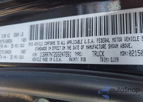 2016 Ram 1500 Laramie из США, поврежденный, VIN 1C6RR7NT2GS247261